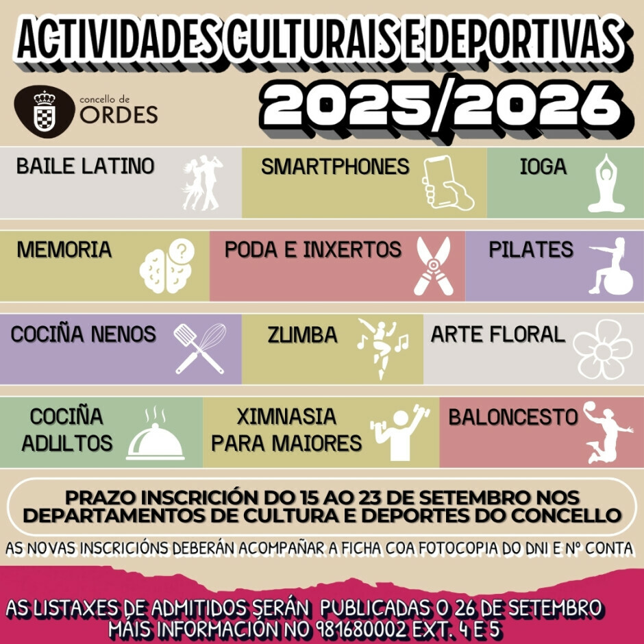 Abre o prazo para apuntarse nas actividades culturais e deportivas 