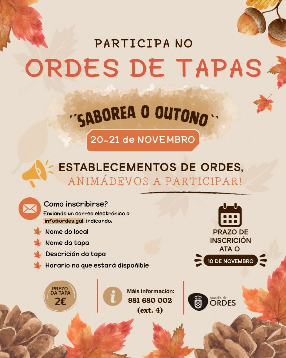 Aberta a inscrición para participar no concurso Ordes de tapas: Saborea o outono