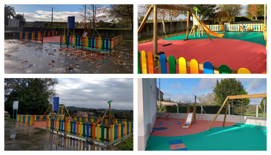 A rapazada das parroquias de Leira e Beán xa conta con tres novos parques infantís 
