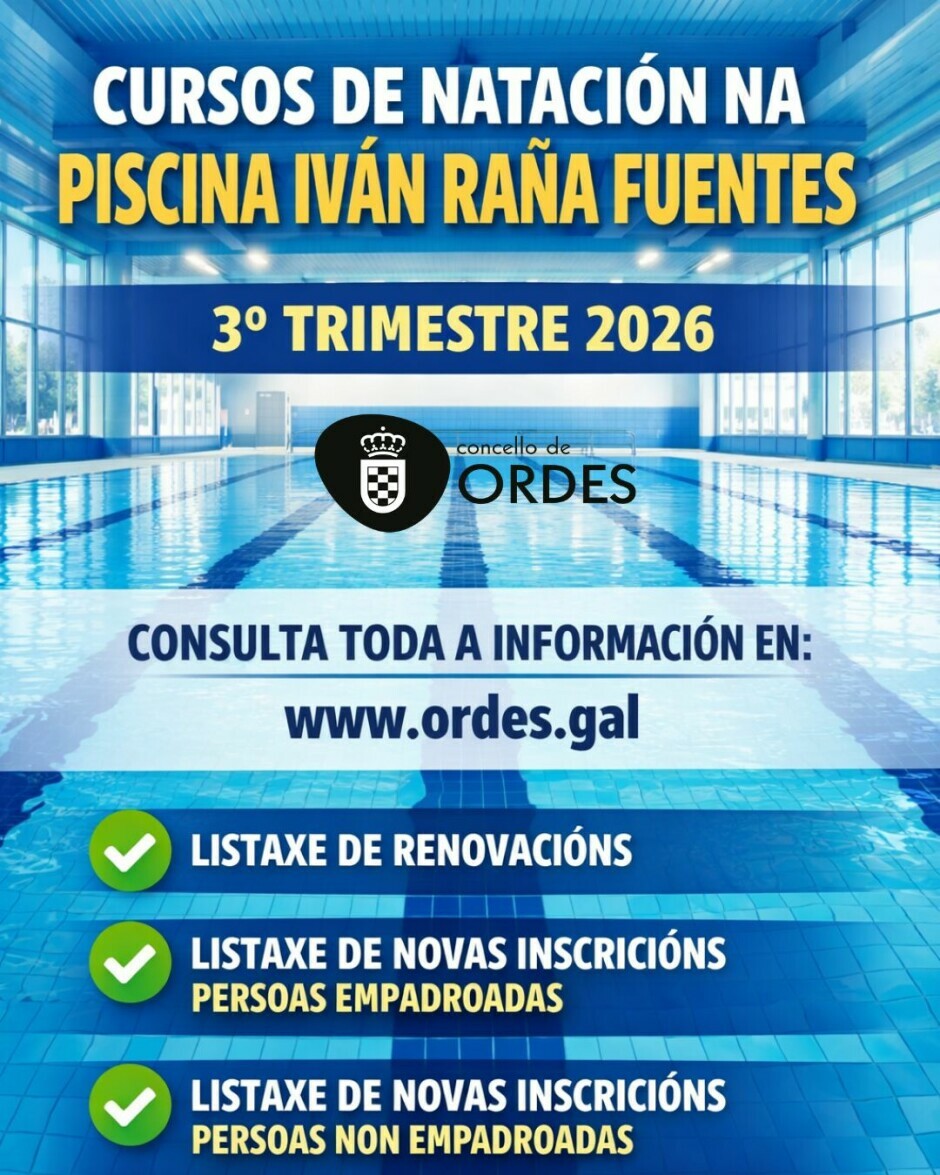 RENOVACIÓNS E NOVAS INSCRICIÓNS PARA O 3º TRIMESTRE DOS CURSOS DE NATACIÓN NA PISCINA IVÁN RAÑA FUENTES